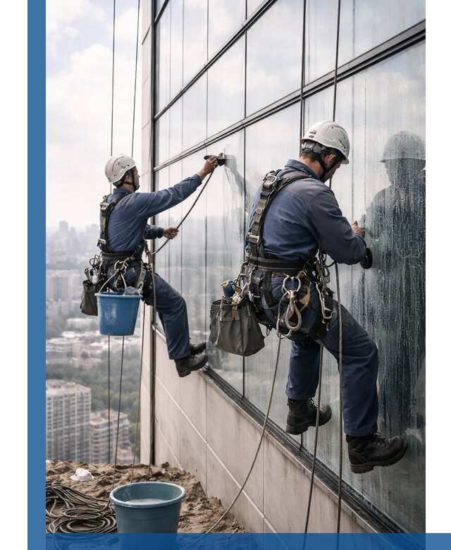 Профессиональная мойка фасадных окон альпинистами в Кольчугине