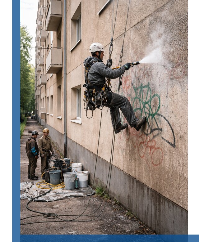 Удаление граффити с фасада в Кольчугине без следов и повреждений