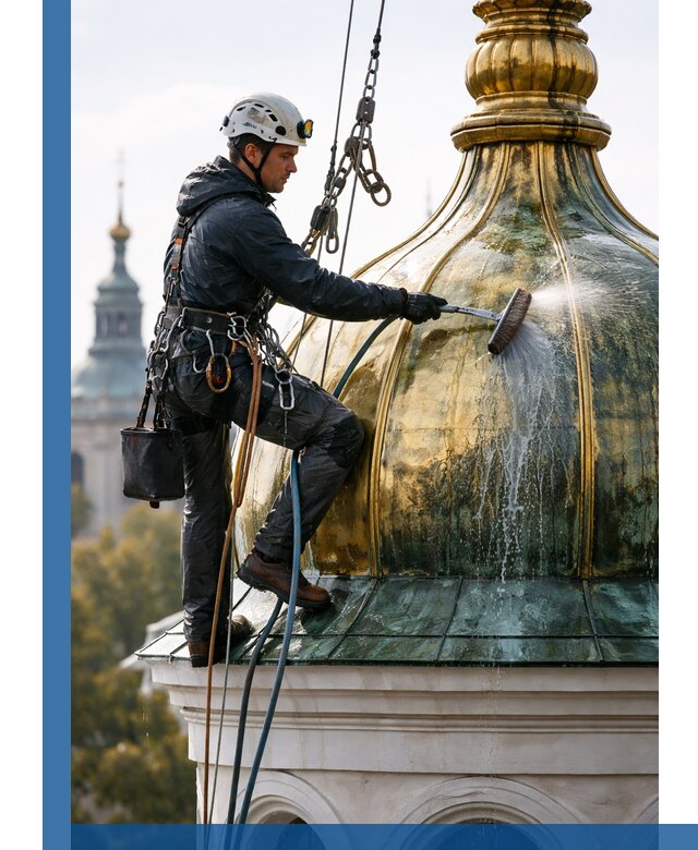 Профессиональная мойка куполов и шпилей высотными альпинистами в Кольчугине