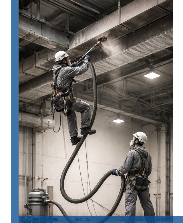 Обеспыливание потолочных конструкций в Кольчугине промышленным альпинизмом