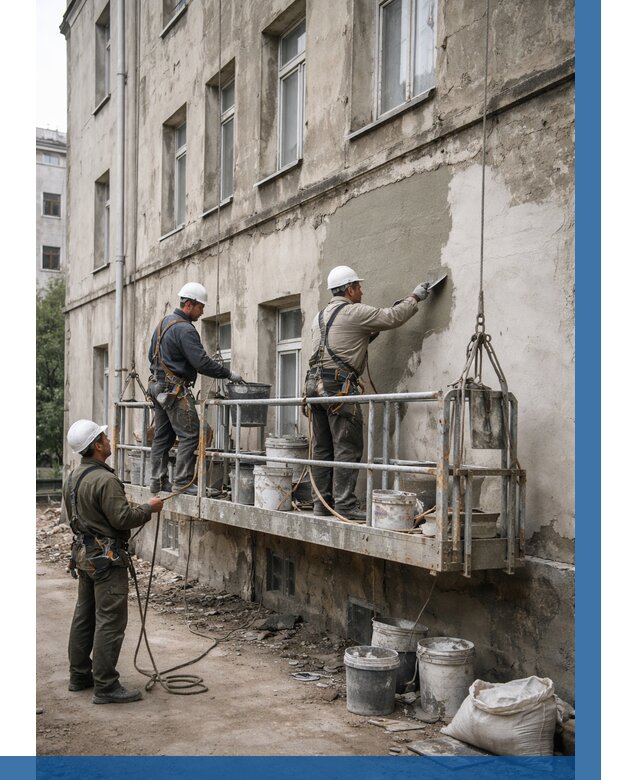 Капитальный ремонт фасада в Кольчугине от 4272 р. | ВЫСОТНИК-Кль