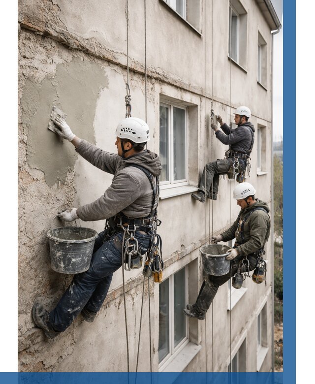 Ремонт штукатурного фасада в Кольчугине от 763 р. под ключ | ВЫСОТНИК-Кль