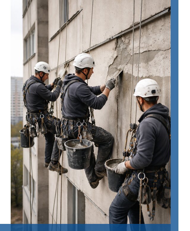 Ремонт бетонных элементов фасада в Кольчугине от 2543 р. | ВЫСОТНИК-Кль