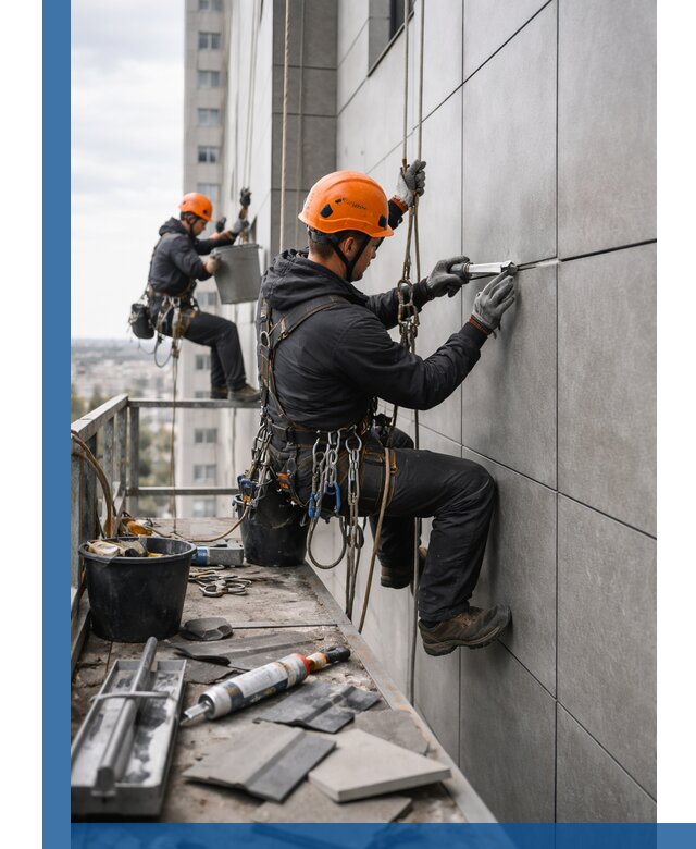 Профессиональный ремонт фасада из керамогранита в Кольчугине