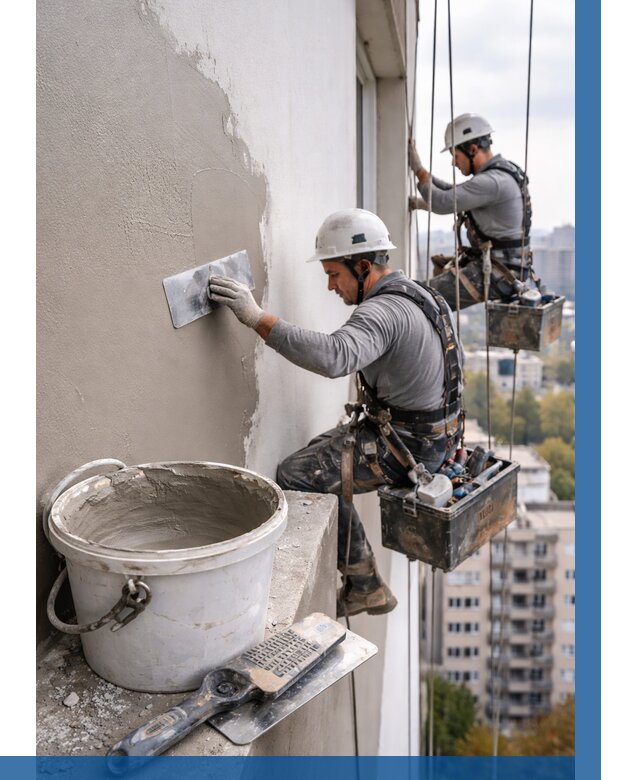 Шпаклевка фасада на высоте в Кольчугине от 712 р. | ВЫСОТНИК-Кль