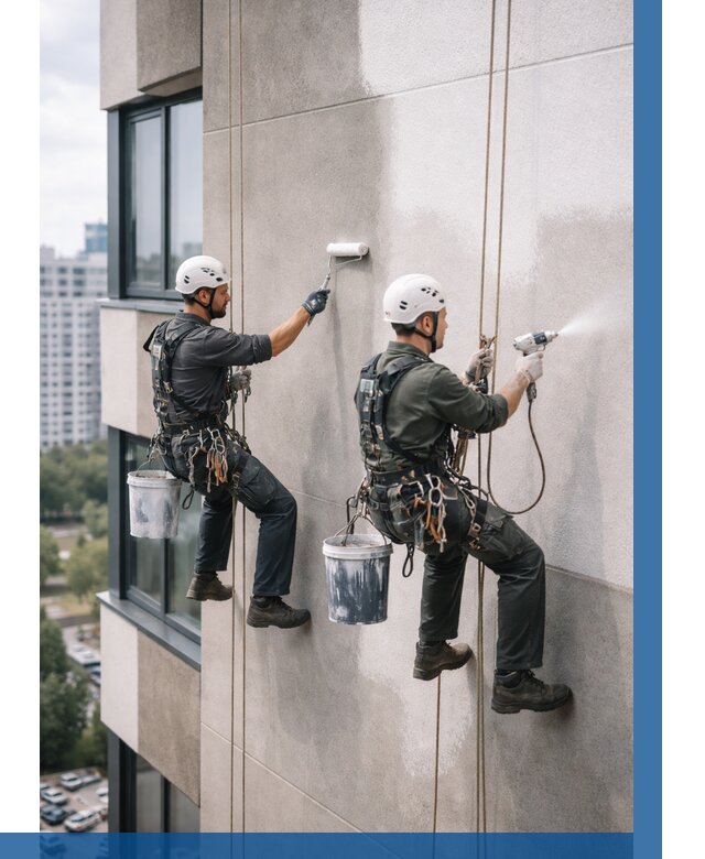 Покраска фасада альпинистами в Кольчугине от 305 р. | ВЫСОТНИК-Кль