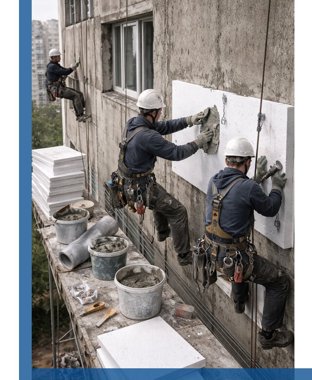 Утепление фасада пенополистиролом в Кольчугине под ключ