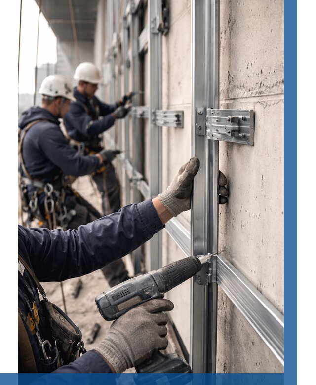 Монтаж подсистемы вентфасада в Кольчугине от 865 р. | ВЫСОТНИК-Кль