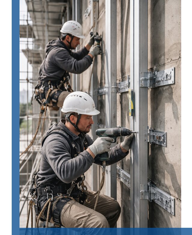 Монтаж и крепление подсистемы вентфасада в Кольчугине