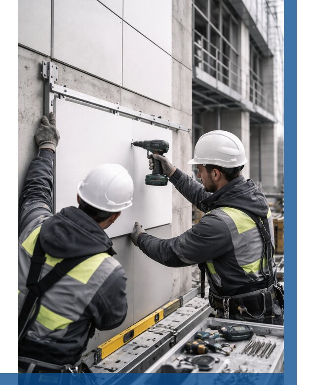 Монтаж композитных панелей фасада в Кольчугине от 2543 р. | ВЫСОТНИК-Кль