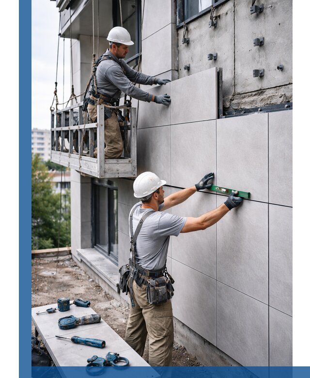 Монтаж керамогранита на фасад в Кольчугине под ключ с гарантией качества