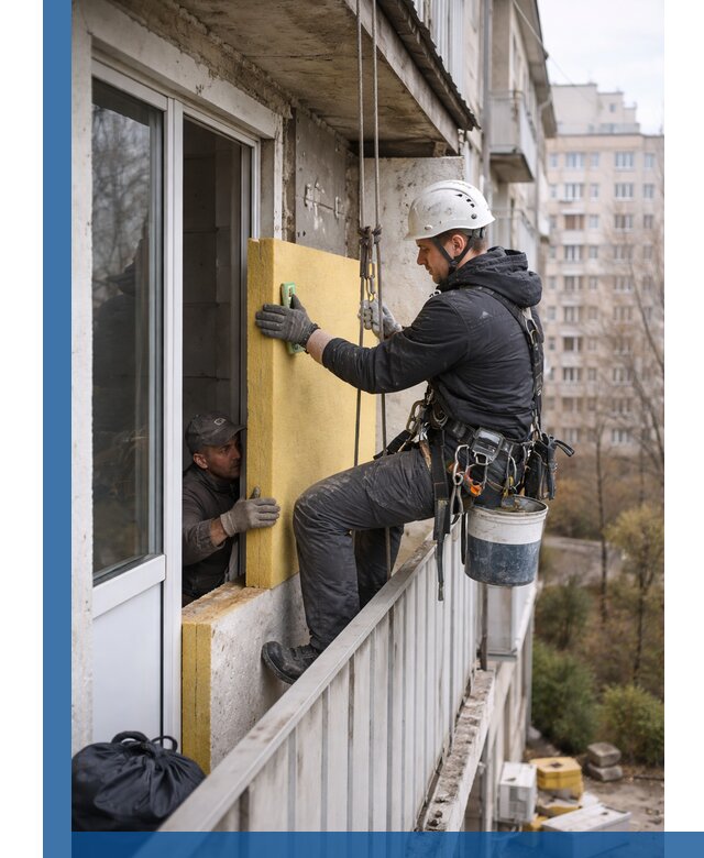 Профессиональное утепление балкона снаружи в Кольчугине под ключ
