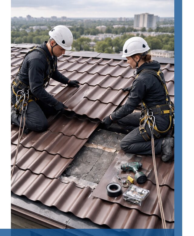 Ремонт металлочерепицы на крыше в Кольчугине от 915 р. | ВЫСОТНИК-Кль