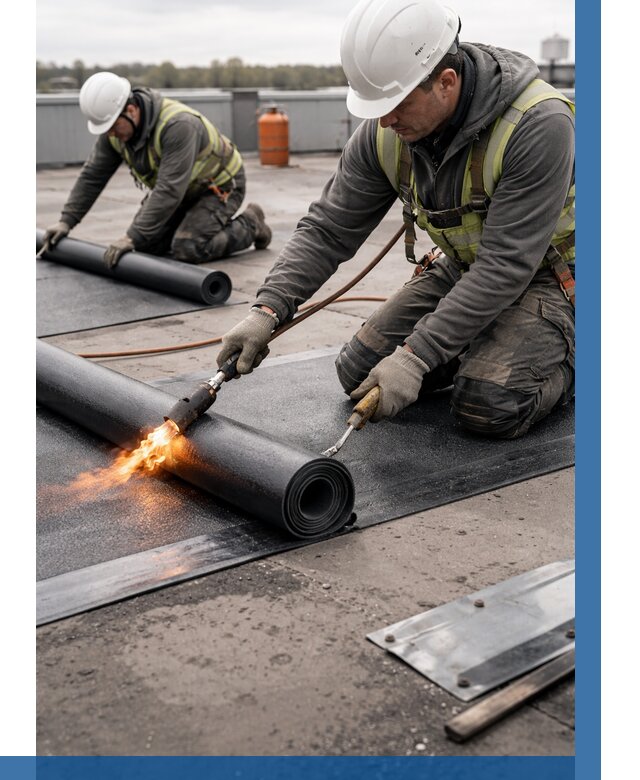 Монтаж наплавляемой кровли в Кольчугине от 865 р. — ВЫСОТНИК-Кль