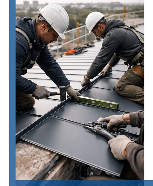 Монтаж фальцевой кровли в Кольчугине для промышленных зданий