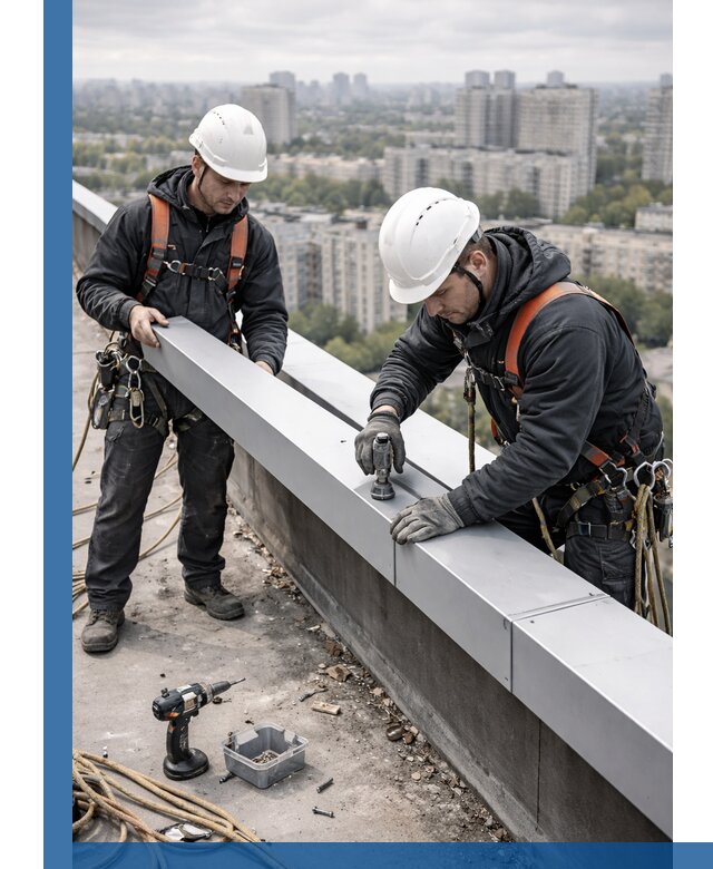 Монтаж парапетных крышек и ограждений кровли в Кольчугине