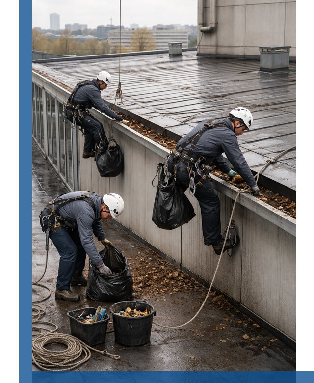 Очистка кровли по периметру в Кольчугине силами промышленных альпинистов