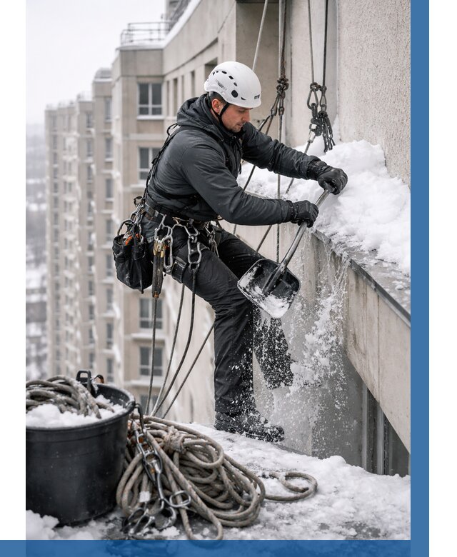 Очистка карнизов от снега в Кольчугине от 305 р. | ВЫСОТНИК-Кль