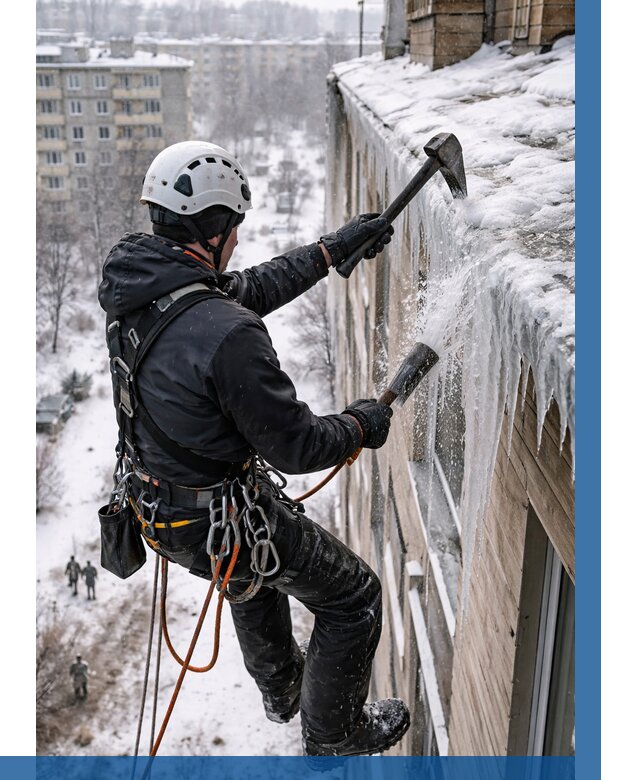 Сбивание сосулек с крыши в Кольчугине по цене от 4577 р. | ВЫСОТНИК-Кль