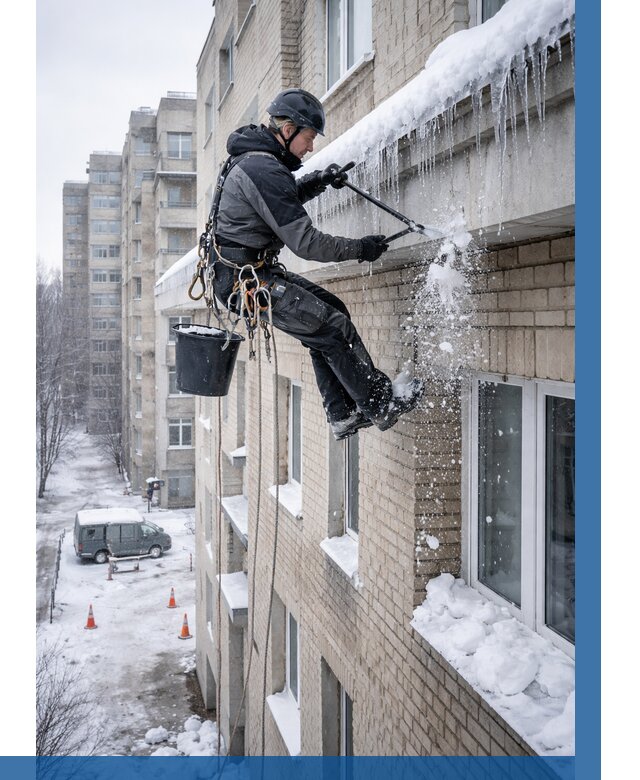 Удаление наледи с карнизов в Кольчугине от 356 р. | ВЫСОТНИК-Кль