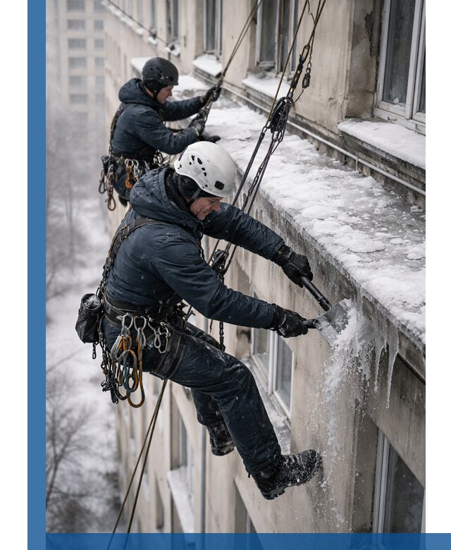 Удаление наледи и сосулек с карнизов в Кольчугине профессионально