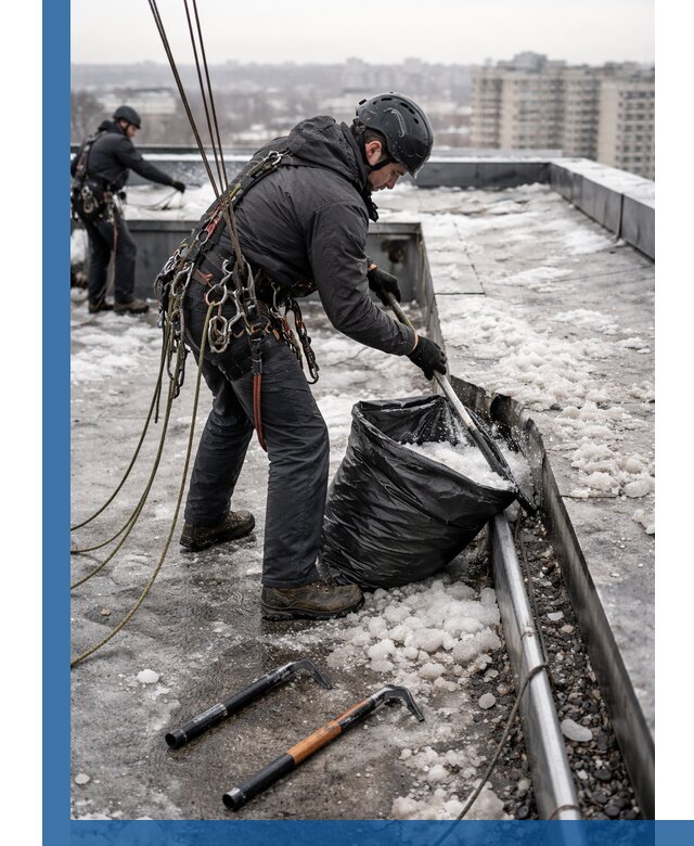 Аварийная очистка кровли в Кольчугине от промальпинистов