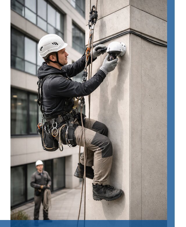 Монтаж камер видеонаблюдения на фасаде в Кольчугине от 8645 р.-ВЫСОТНИК-Кль