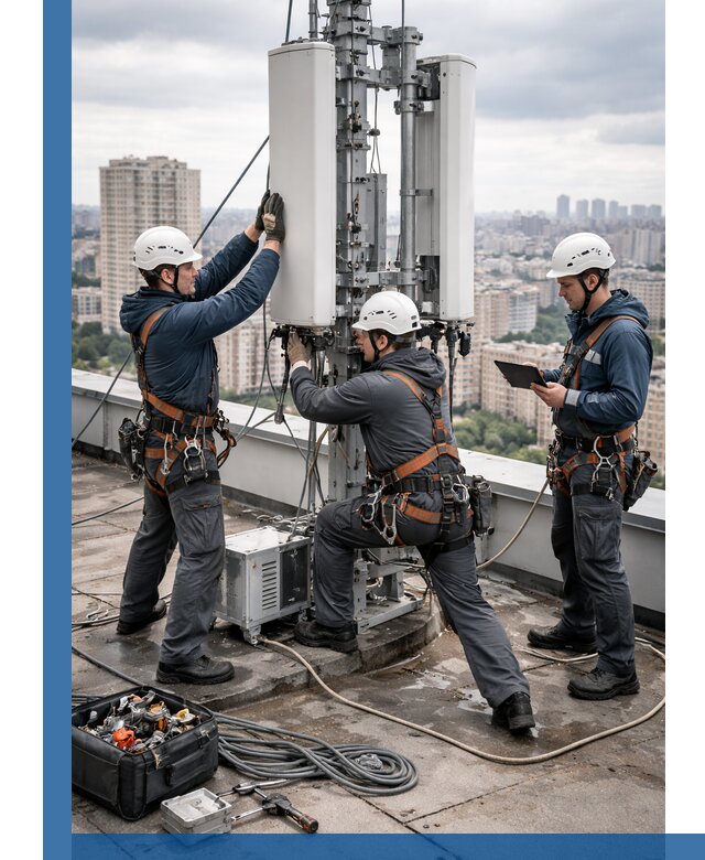 Монтаж антенн связи на крыше в Кольчугине с вводом в эксплуатацию