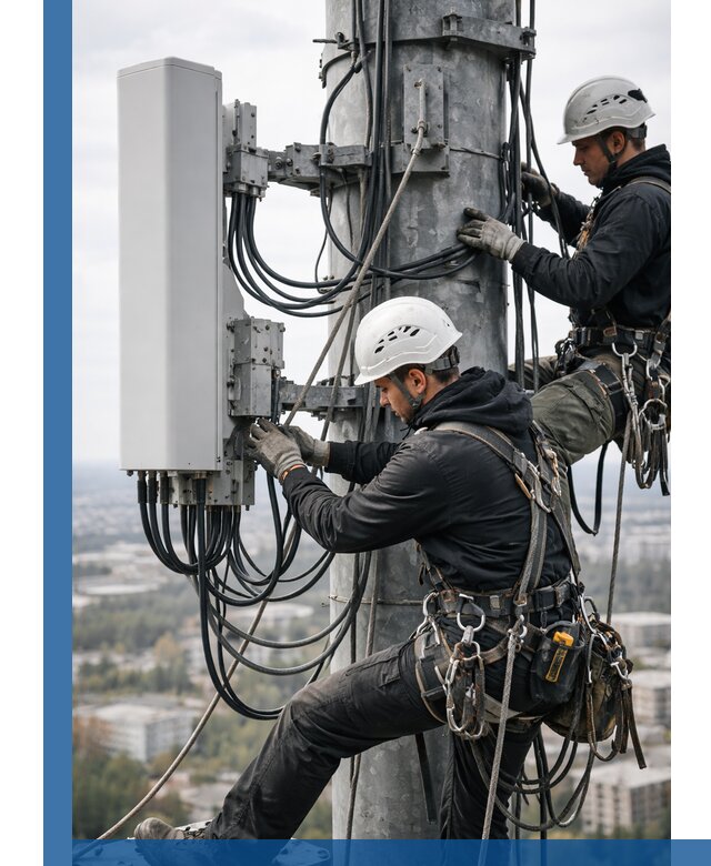 Монтаж оборудования связи на мачте в Кольчугине с пусконаладкой