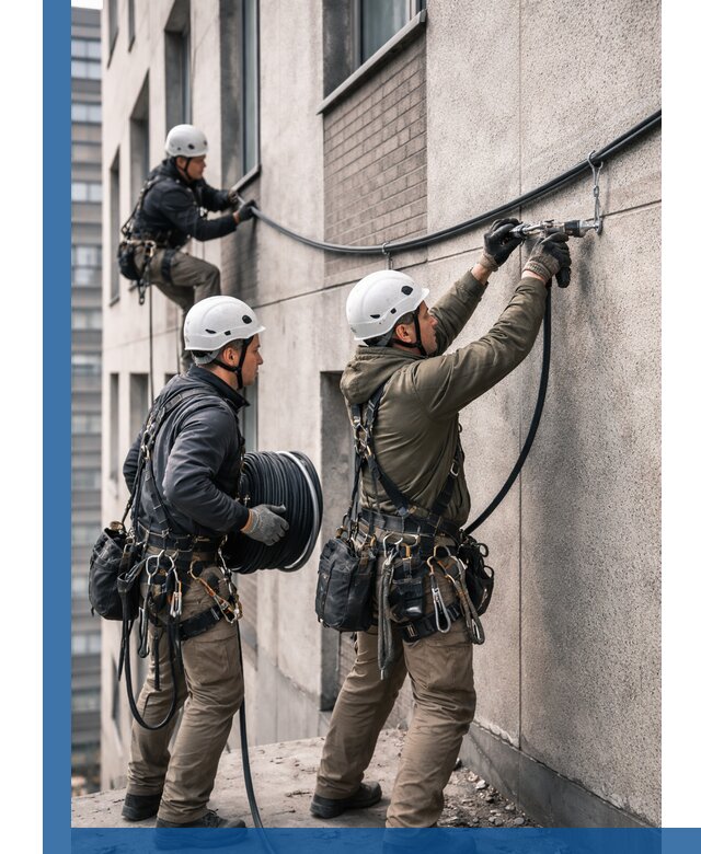 Прокладка кабеля по фасаду в Кольчугине, профессиональный монтаж