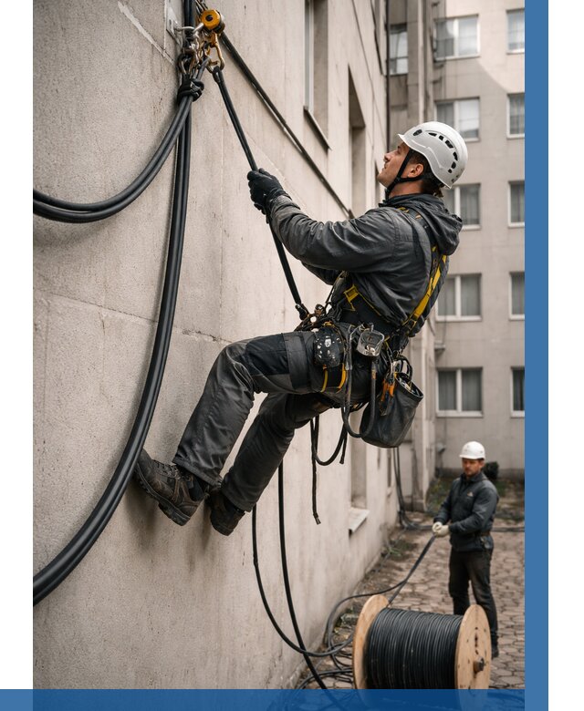 Протяжка кабеля питания на высоте в Кольчугине от 458 р. | ВЫСОТНИК-Кль