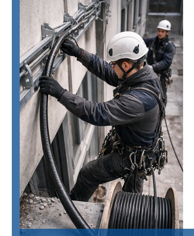 Протяжка кабеля питания на высоте в Кольчугине с гарантией безопасности и качества