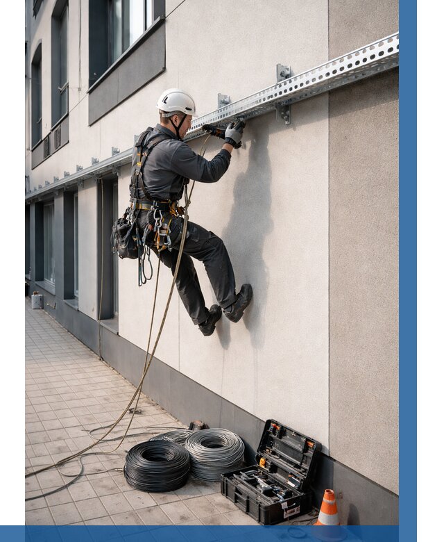 Монтаж кабельных лотков на фасаде в Кольчугине от 1221 р. | ВЫСОТНИК-Кль