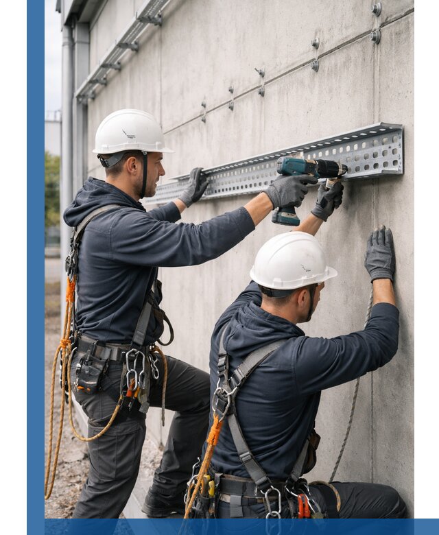 Монтаж кабельных лотков на фасаде зданий в Кольчугине с гарантией