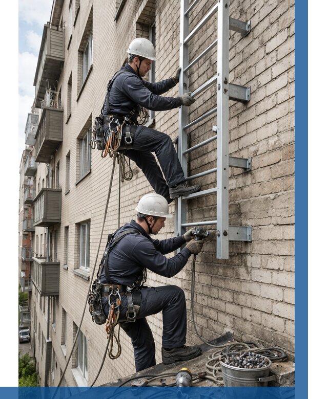 Монтаж пожарной лестницы в Кольчугине от 25428 р заказать у ВЫСОТНИК-Кль