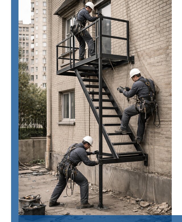 Монтаж пожарной лестницы в Кольчугине, установка и крепление