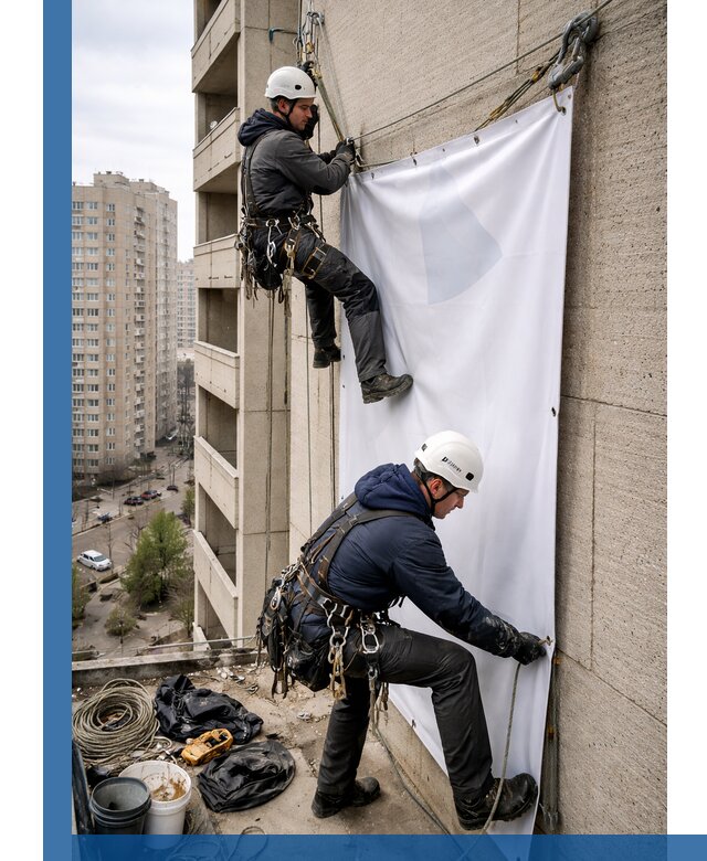 Профессиональный монтаж баннеров на фасаде в Кольчугине