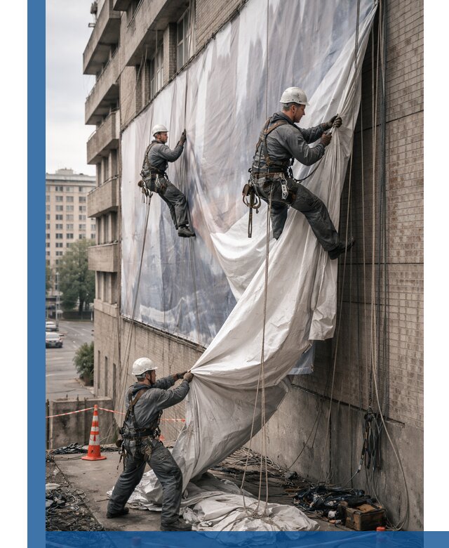 Демонтаж баннеров с фасада в Кольчугине оперативно и безопасно