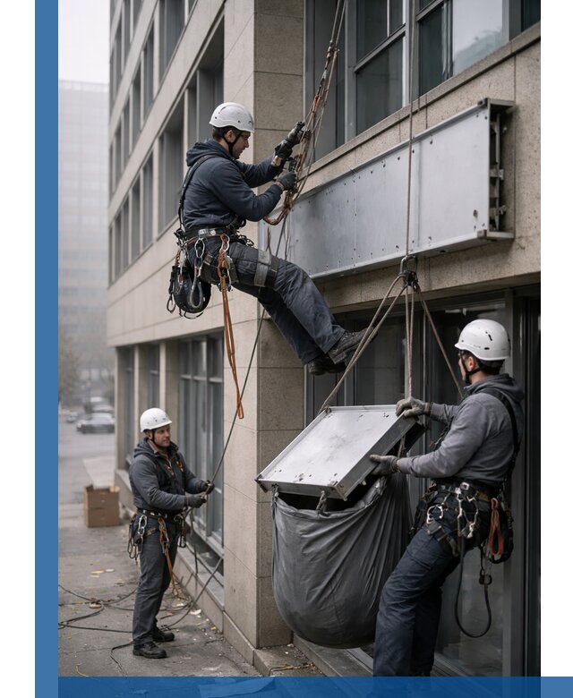 Демонтаж рекламной вывески с высотными работами в Кольчугине