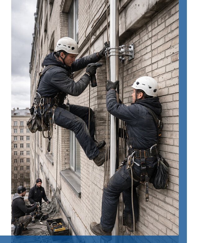 Монтаж флагштока на здании в Кольчугине от 6611 р. | ВЫСОТНИК-Кль