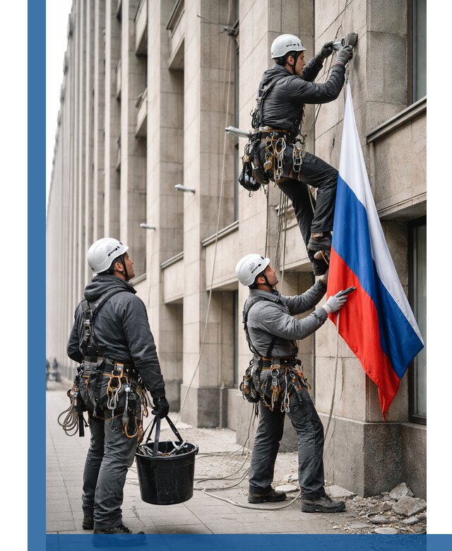 Профессиональная установка флагов на фасаде в Кольчугине