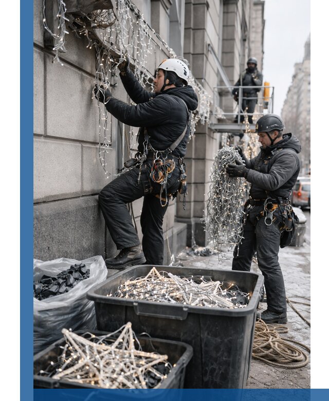 Демонтаж новогоднего оформления и гирлянд в Кольчугине