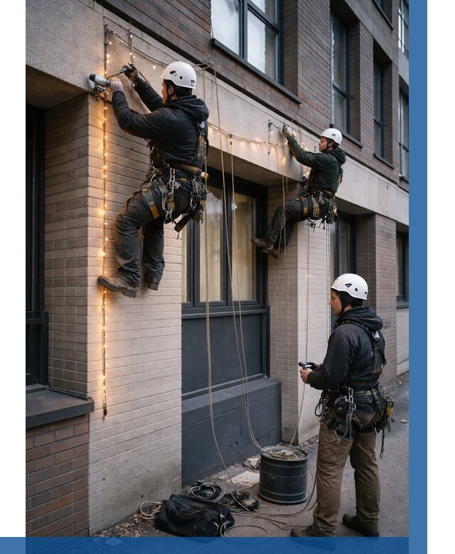 Монтаж гирлянд на фасаде в Кольчугине от 3560 р. | ВЫСОТНИК-Кль