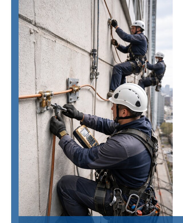 Монтаж системы заземления здания и молниезащиты в Кольчугине