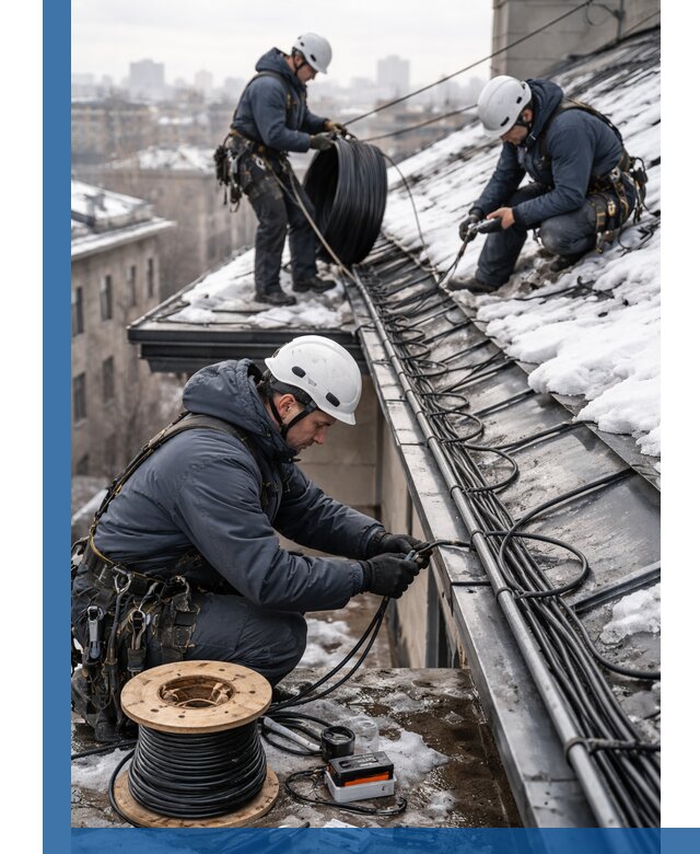 Монтаж греющего кабеля на кровле в Кольчугине под ключ