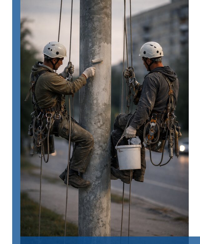 Покраска опор освещения и антикоррозийная защита в Кольчугине