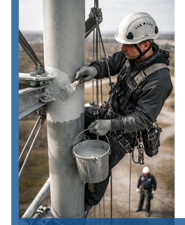 Покраска мачт связи в Кольчугине промышленными альпинистами