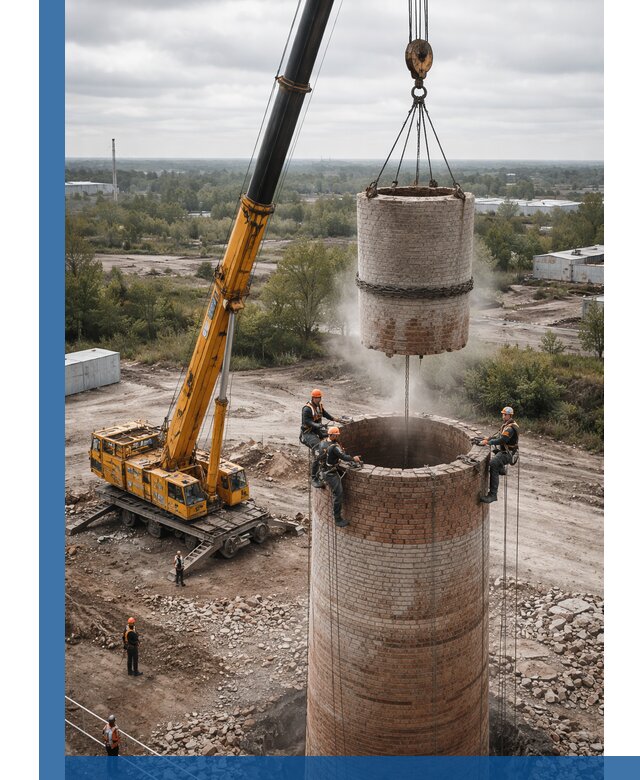 Демонтаж дымовой трубы в Кольчугине с гарантиями безопасности