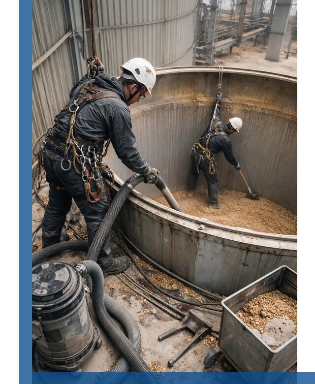 Профессиональная чистка зерновых бункеров в Кольчугине с выездом