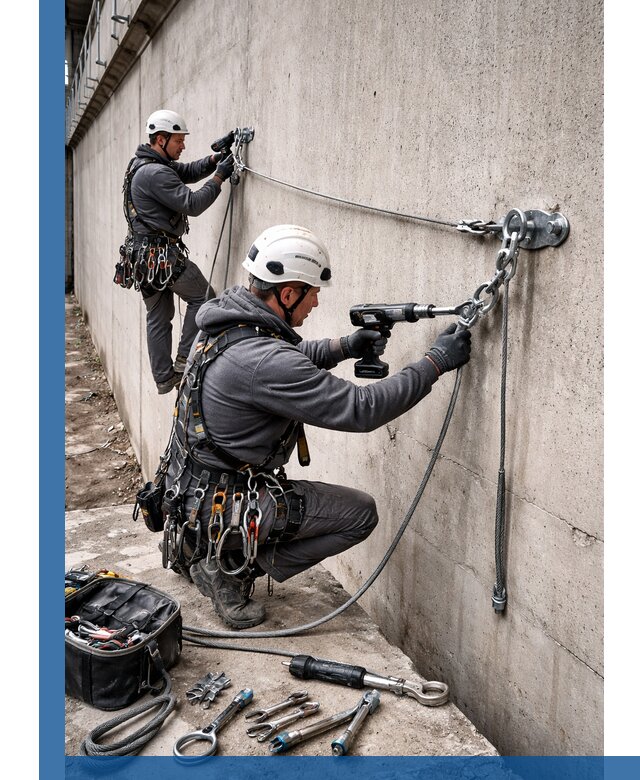 Монтаж анкерных линий высотной безопасности в Кольчугине